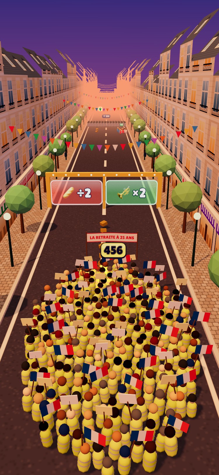 Cortège de gilets jaunes au coucher du soleil